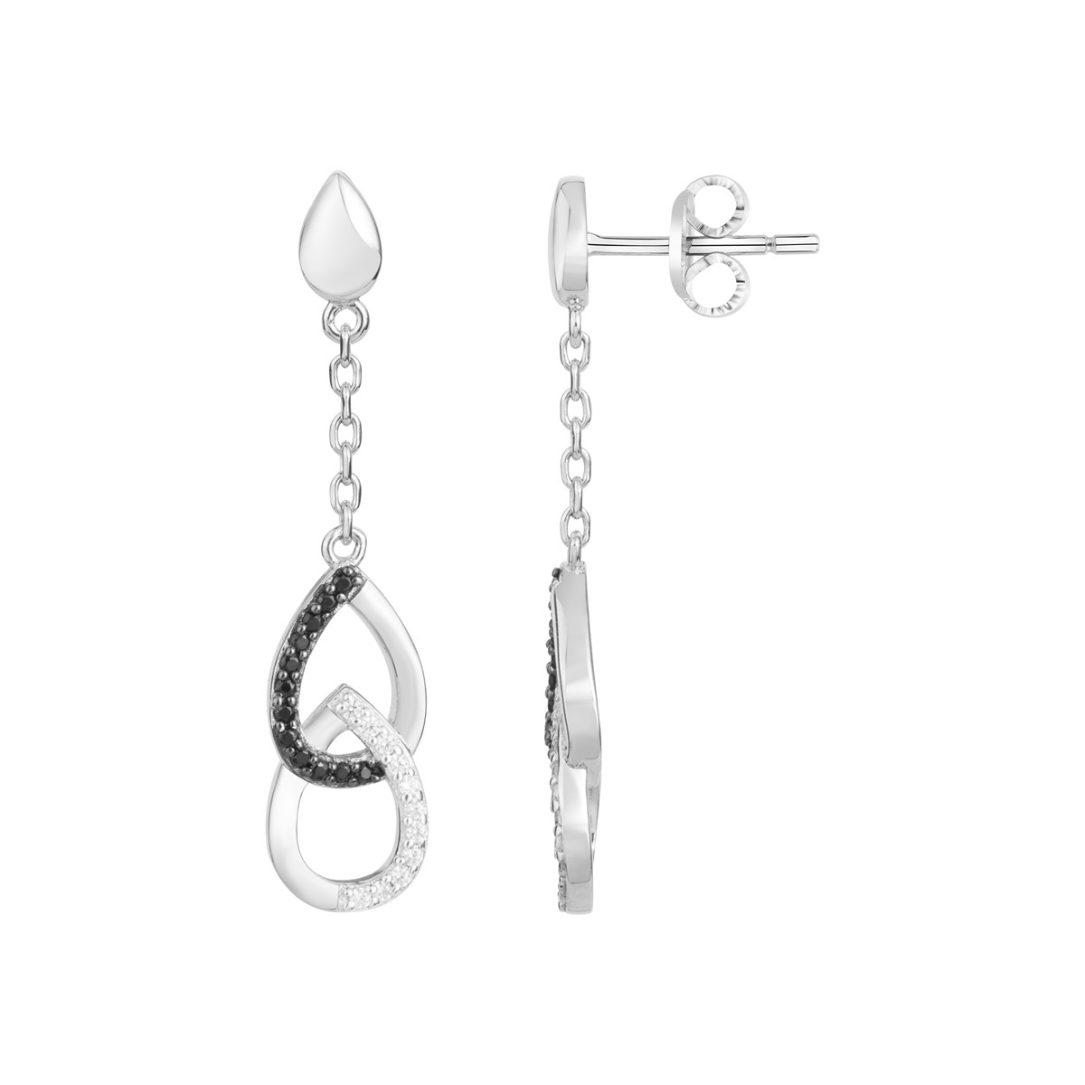 Boucles d'oreilles pendantes en Argent avec oxyde de zirconium noir