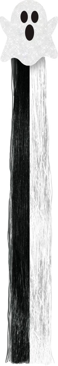Halloween Hair Extension Zwart Wit Spook 40cm