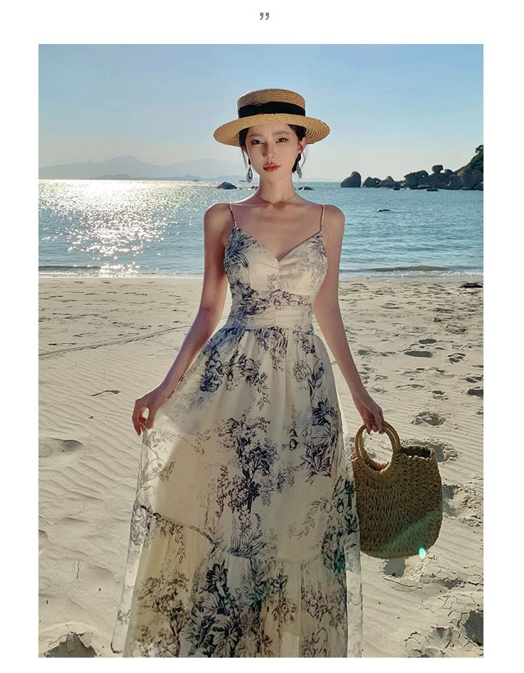 Flamivitoze - Maxi-jurk met spaghettibandjes en bloemenprint