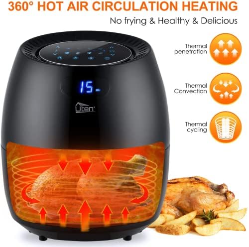 Friteuse Sans Huile, Uten Friteuse à Air 1800W, 6.5L Air Fryer  2 à 8 personnes, Panneau Tactile LED avec 8 Programmes, Paniers Antiadhésifs, Sans BPA/PFOA : Cuisine et Maison