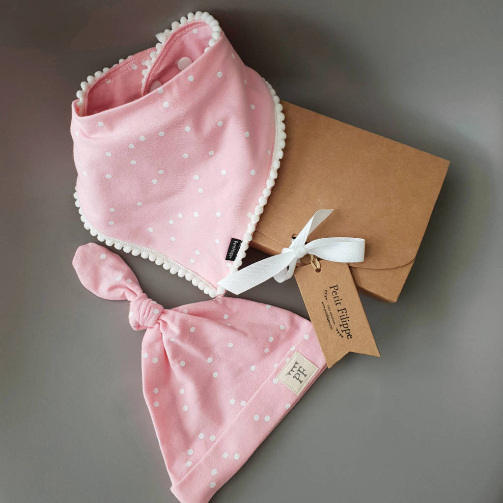 geschenkset muts + bandana stip roze