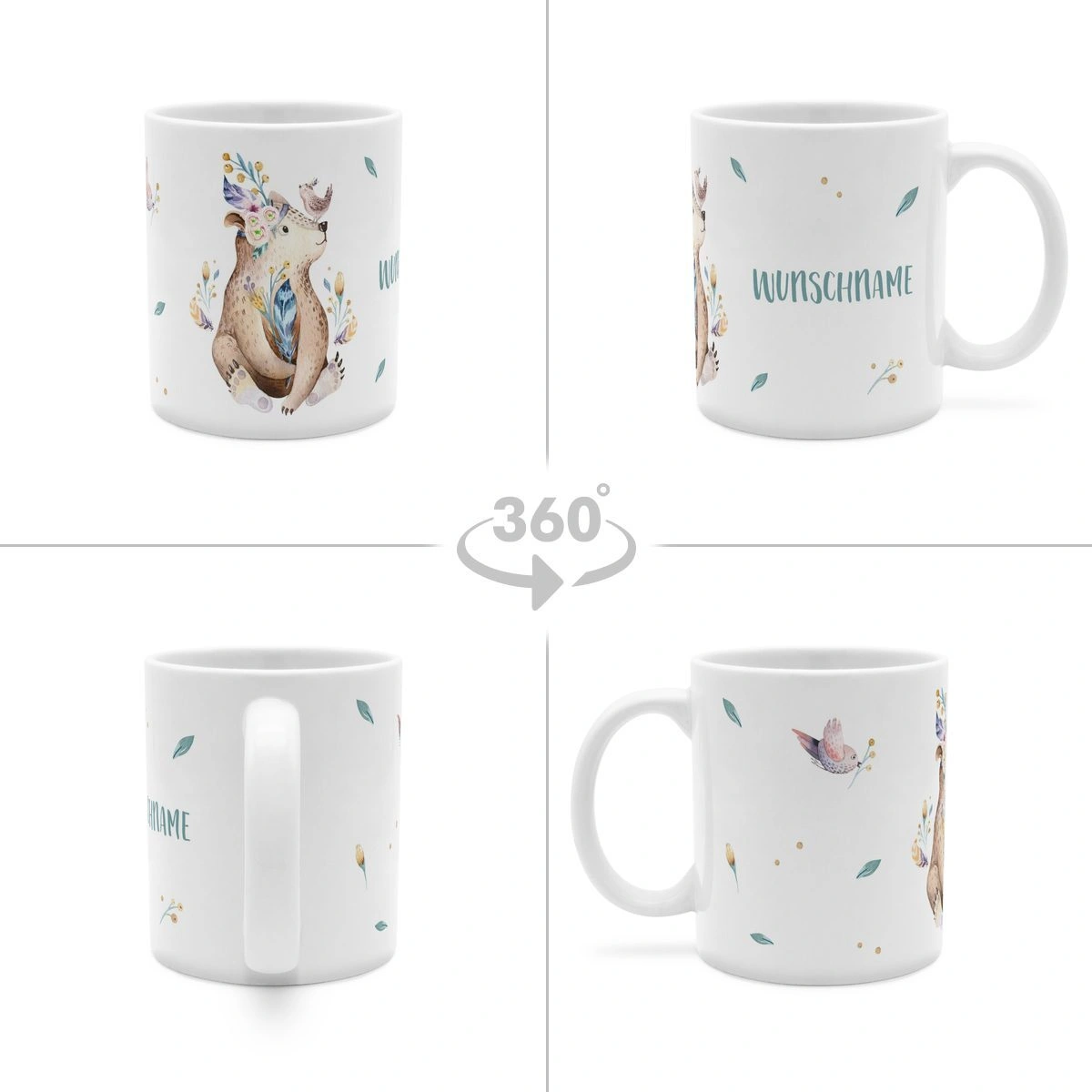 Personalisierte Panorama-Tasse, weiß (Motiv: Bär)