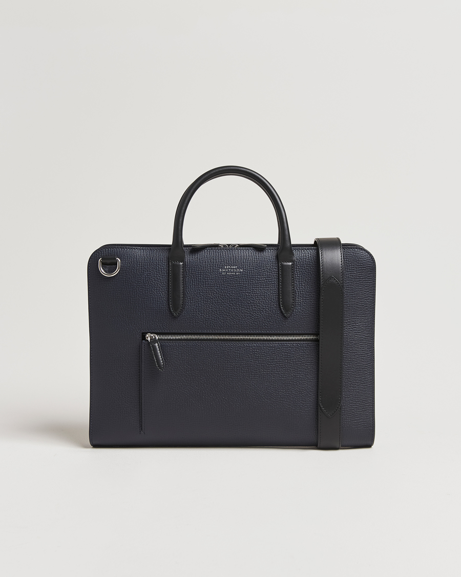 Smythson Ludlow Ultra Slim Brefcase With Zip Front Navy