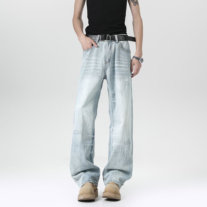 Filmas - Mid Rise Washed Distressed Loose Fit Jeans