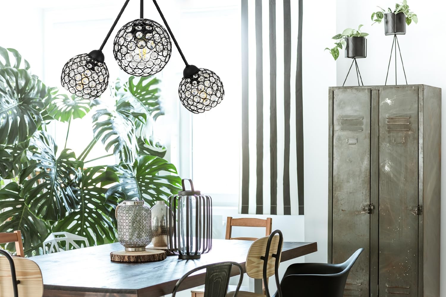 Light-Home Trio Crystal Deckenleuchte - Moderner Deckenleuchter für Schlafzimmer Wohnzimmer und Küche im Glamour - E27 mit 3 Lichtpunkten - Glasschirm farblos/schwarz