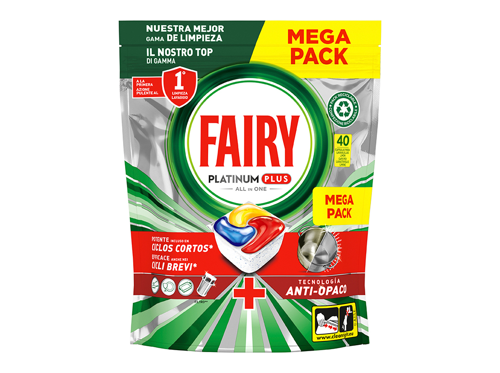 DETERGENTE LOIÇA MÁQUINA FAIRY PLATINUM PLUS LIMAO 40 PASTILHAS