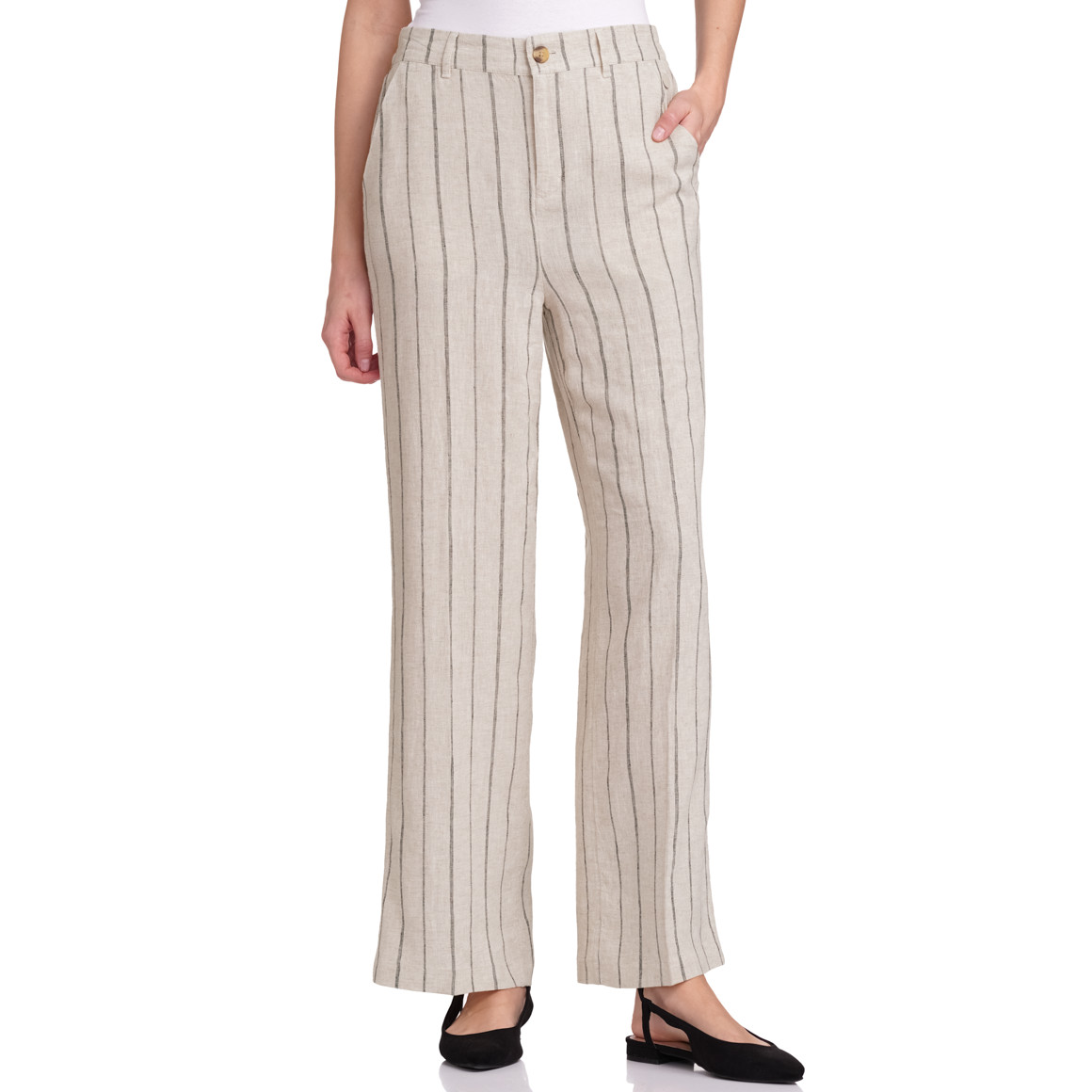 Gina Collection Damen Leinen-Hose mit Streifen creme