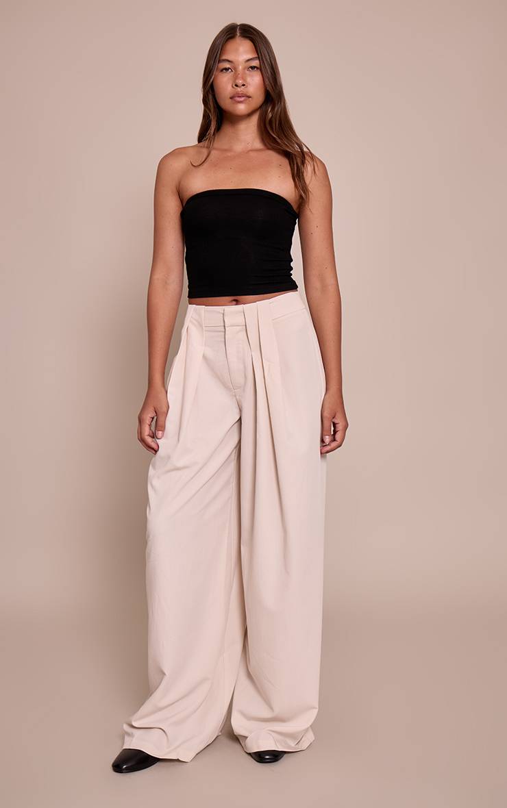 Crème Pantalon Large Plissé En Tissu Tissé