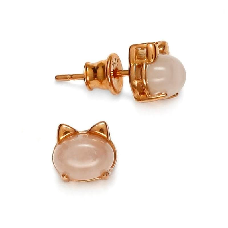 Boucles d'oreilles chat en Quatz Rose
