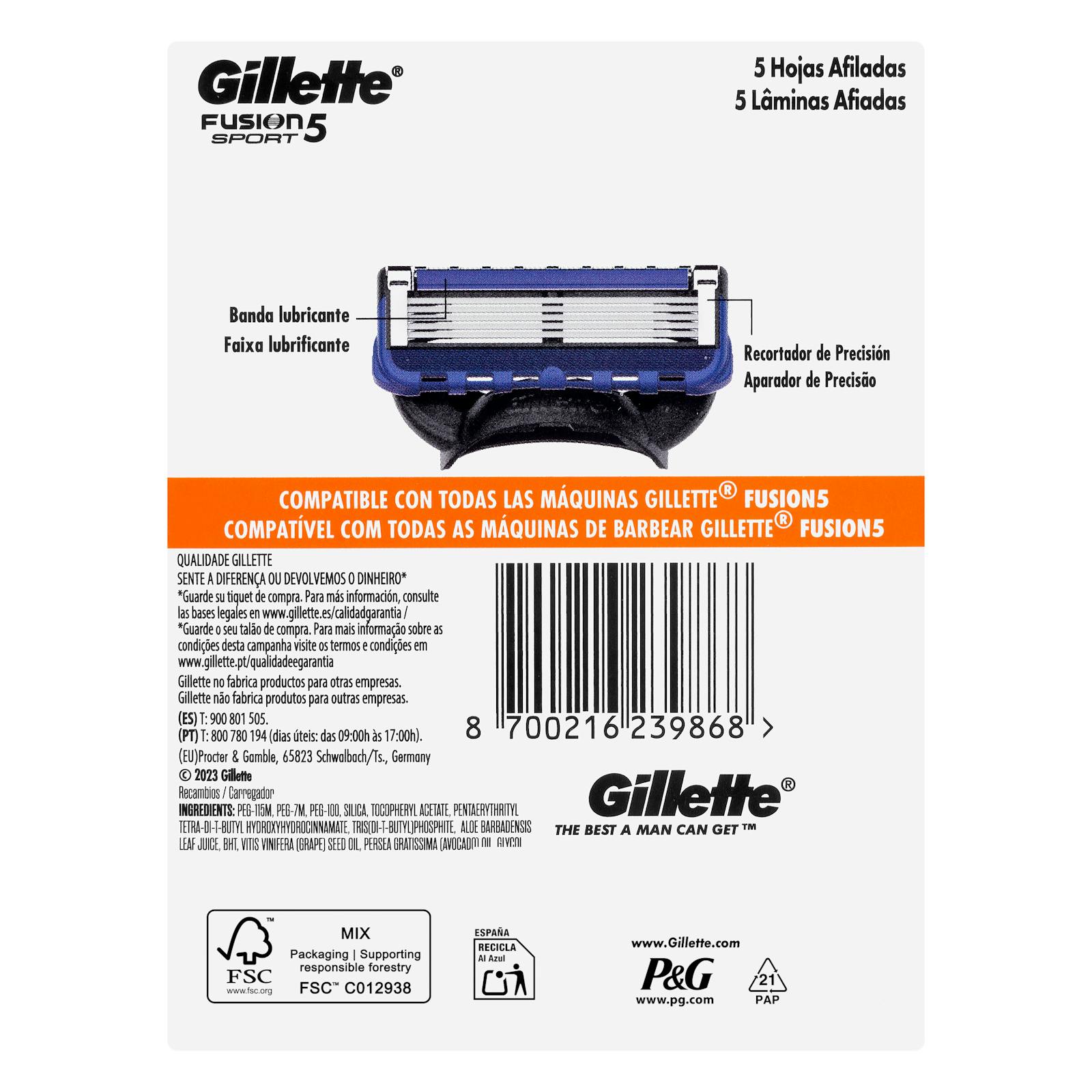 Recharges de rasoir Gillette Fusion Sport à 5 lames