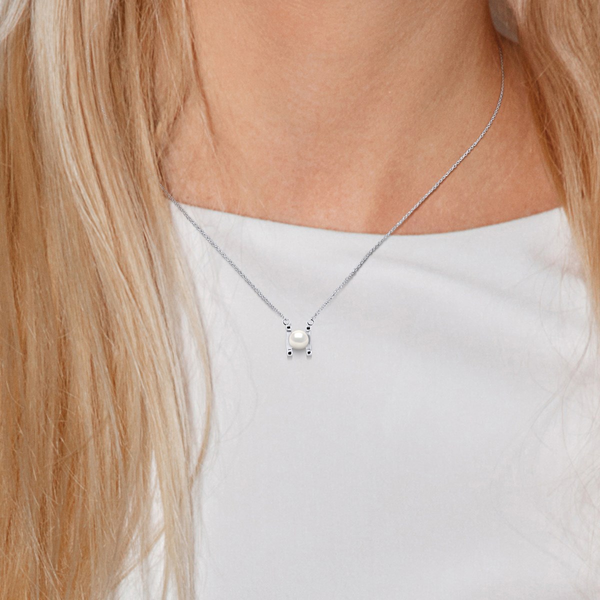 Collier SYMBOL Perle d'Eau Douce 7-8 mm Blanche Argent 925