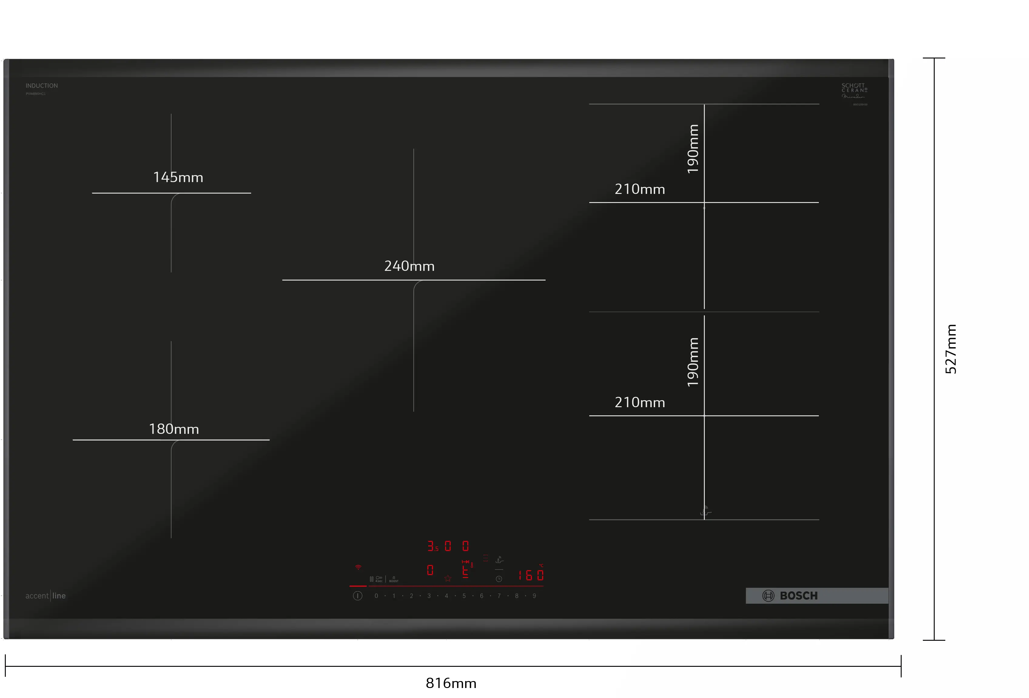 Serie 6 Inductiekookplaat 80 cm opbouwmontage met rand