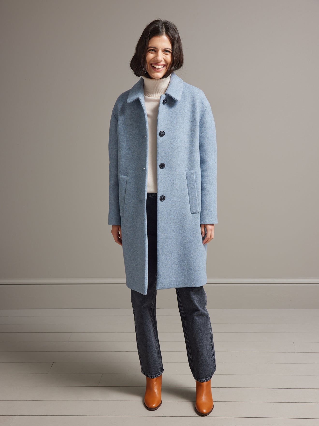 Manteau long drap de laine femme laine recyclée
