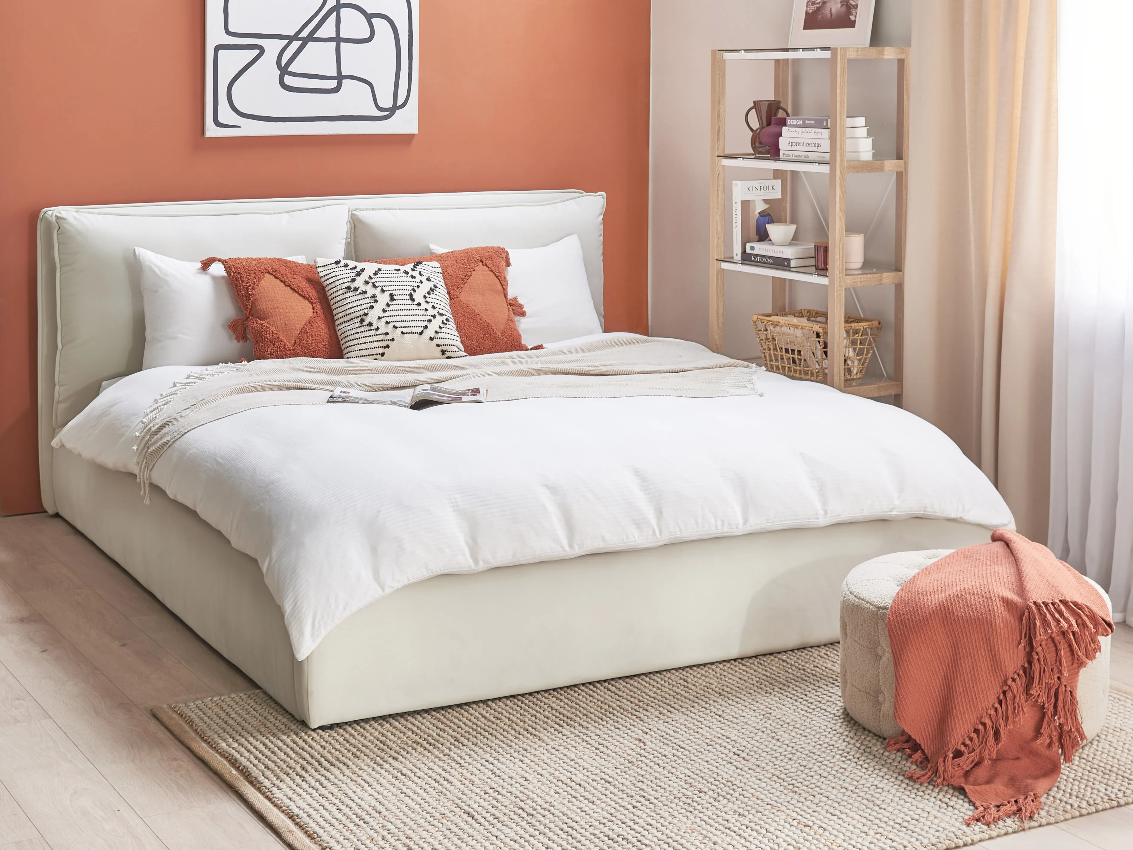 Bed met opbergruimte Fluweel BAJONNA 180 x 200 cm Gebroken wit