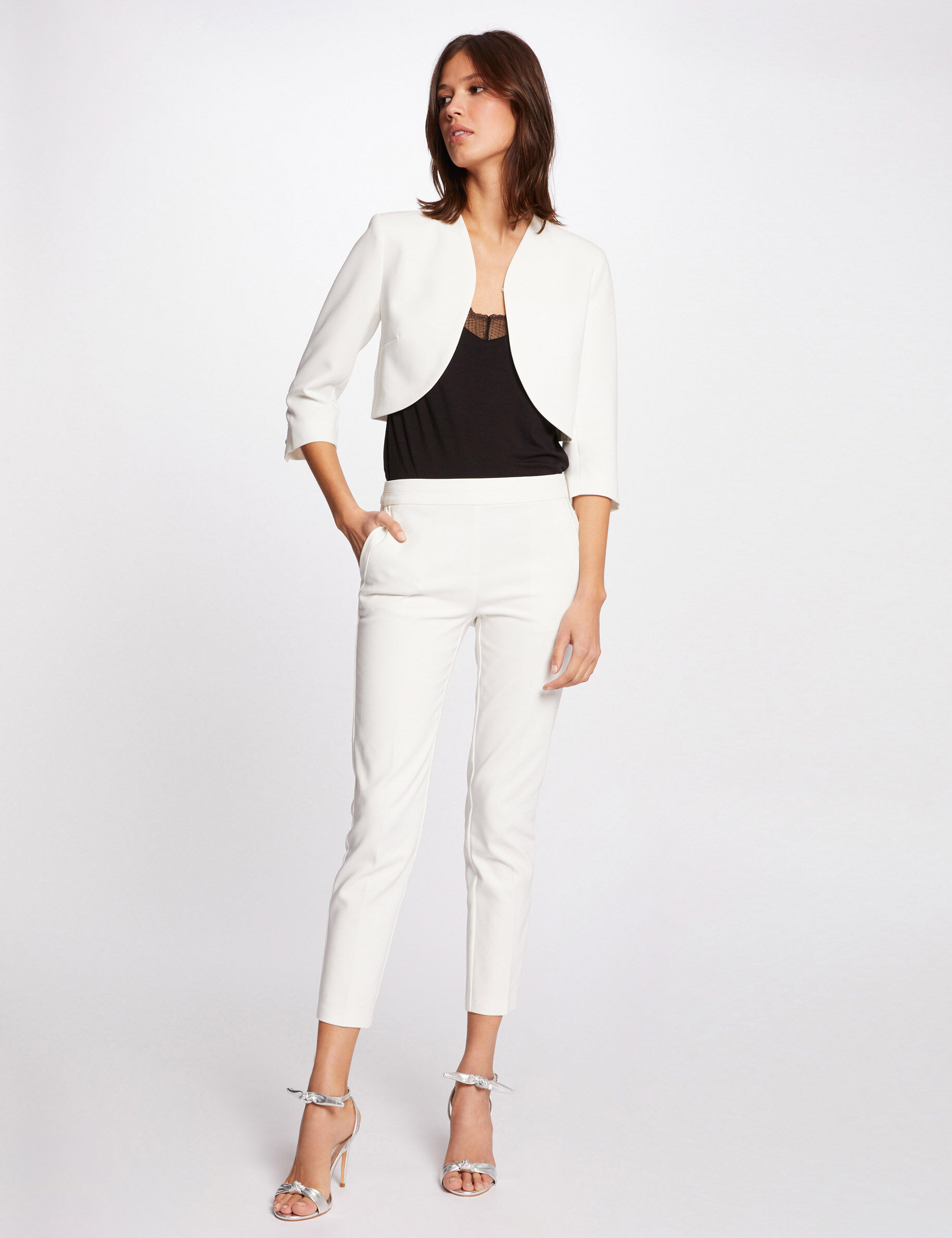Veste droite manches 3/4 ecru femme - ecru