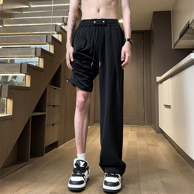 Priam - Effen broek met wijde pijpen en trekkoord in de taille