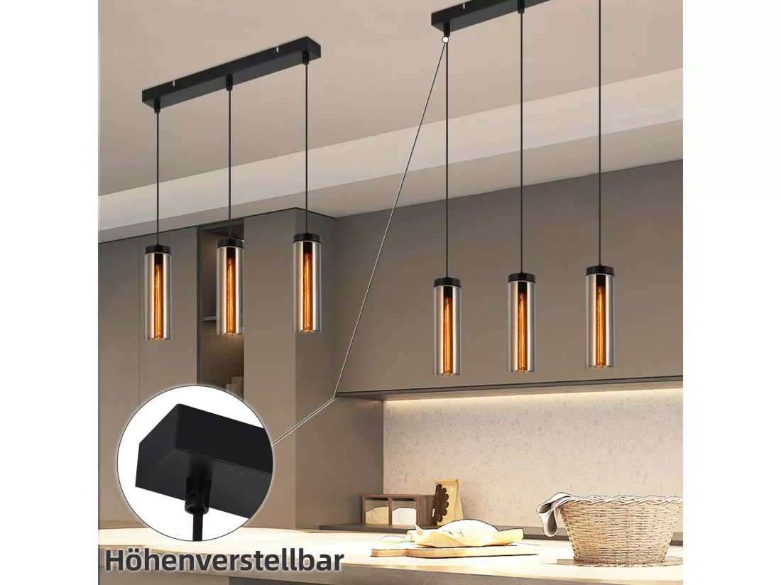 Lampe à Suspension Pour Table à Manger En Verre Noir Mat Rétro 3 Flammes E27