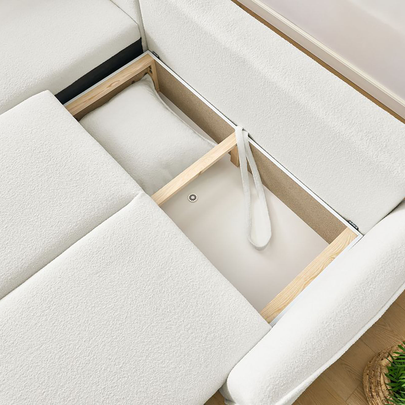 Bobochic Canapé d'angle L gauche convertible bouclette Léon blanc - 257x90x194 cm