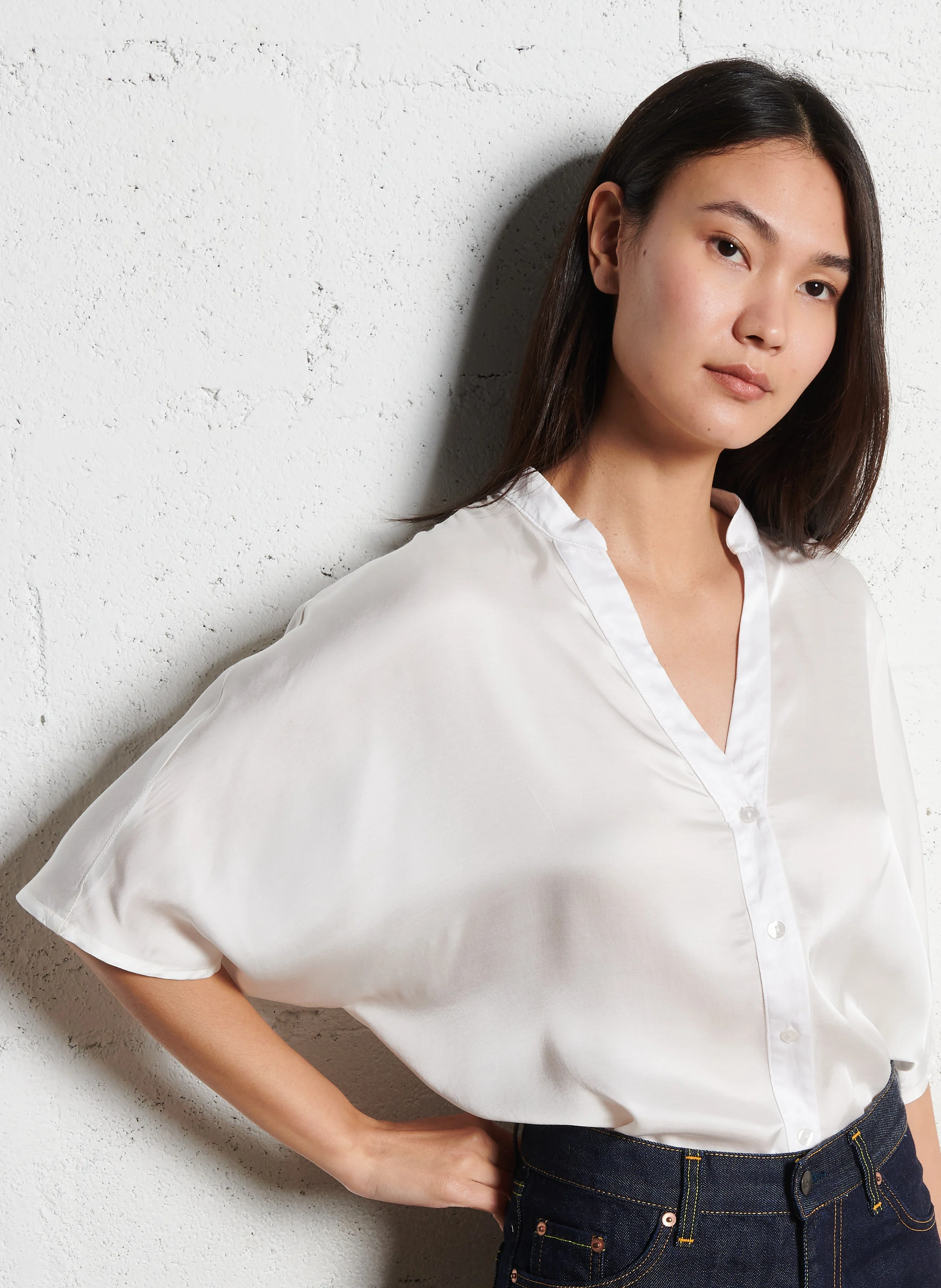 Top ample col V | Blanc