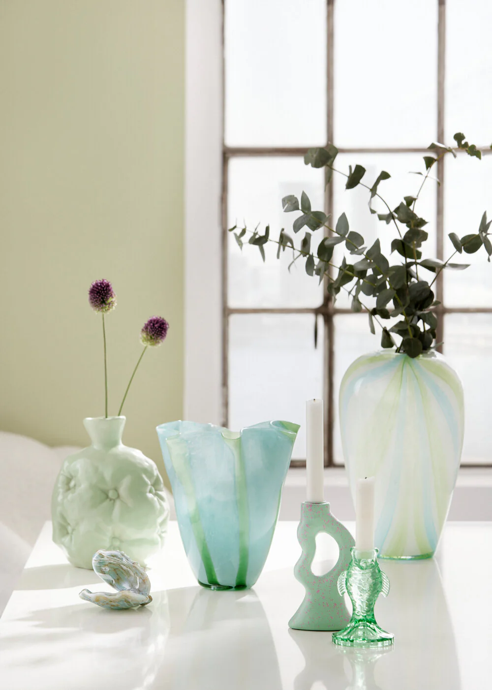 Bahne Interior  Vase med brede striber, grøn/turkis - H32,5 cm.