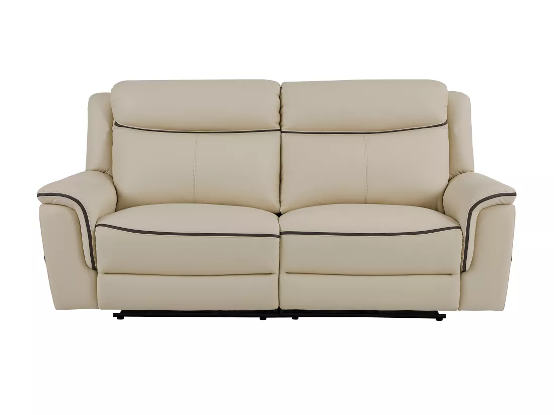 Canapé 3 places et fauteuil relax électrique en cuir beige ADELIO