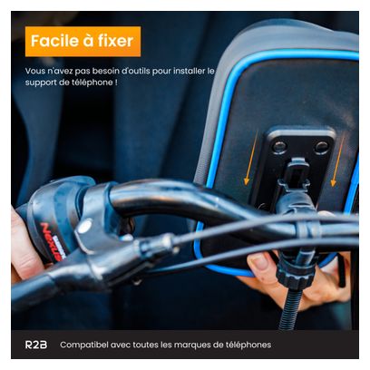 Support et Protection Smartphone Etanche Pour vélo R2B Rotation à 360 Degrés Noir/Bleu