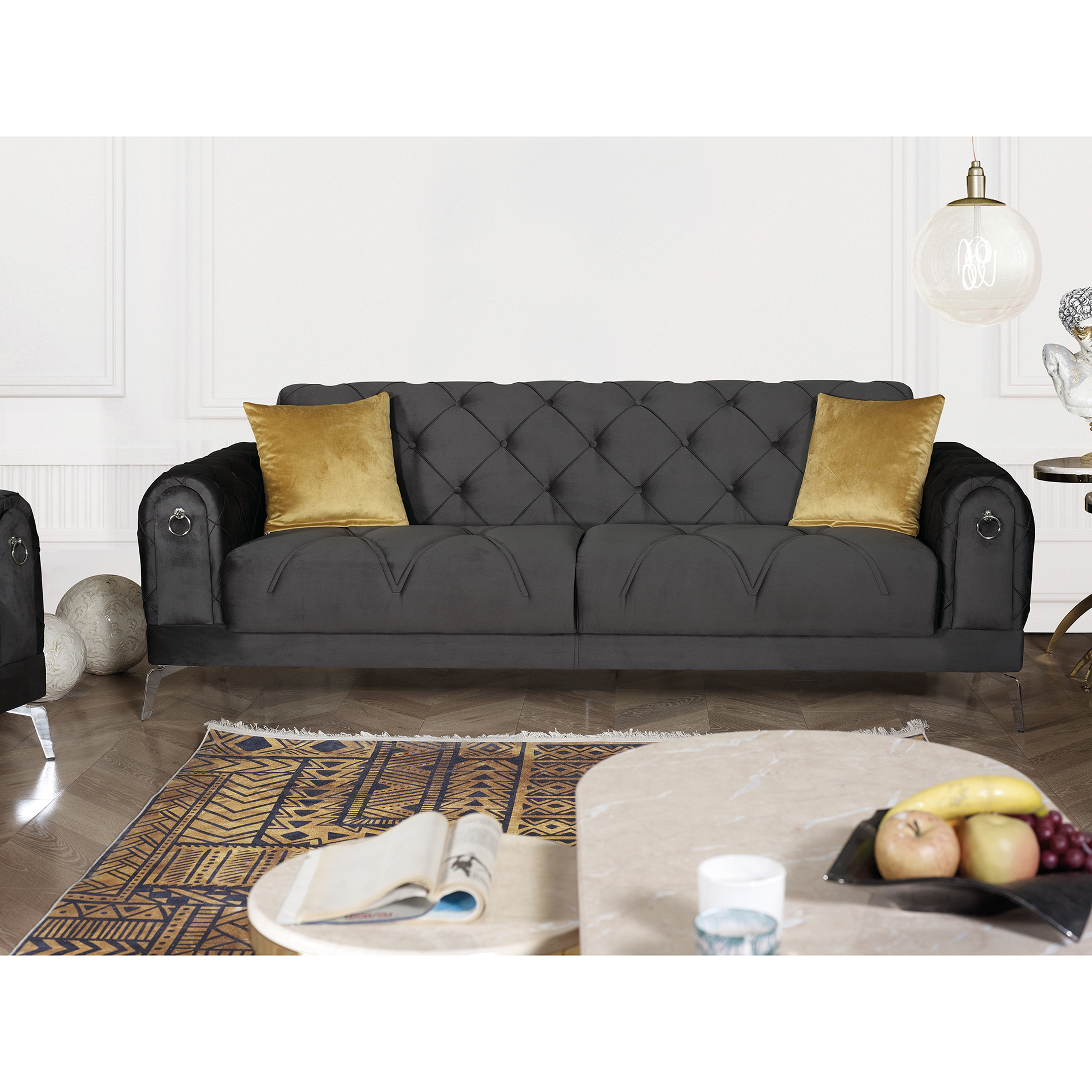 3-Sitzer-Sofa - anthrazit - mit Liegefunktion - Samt