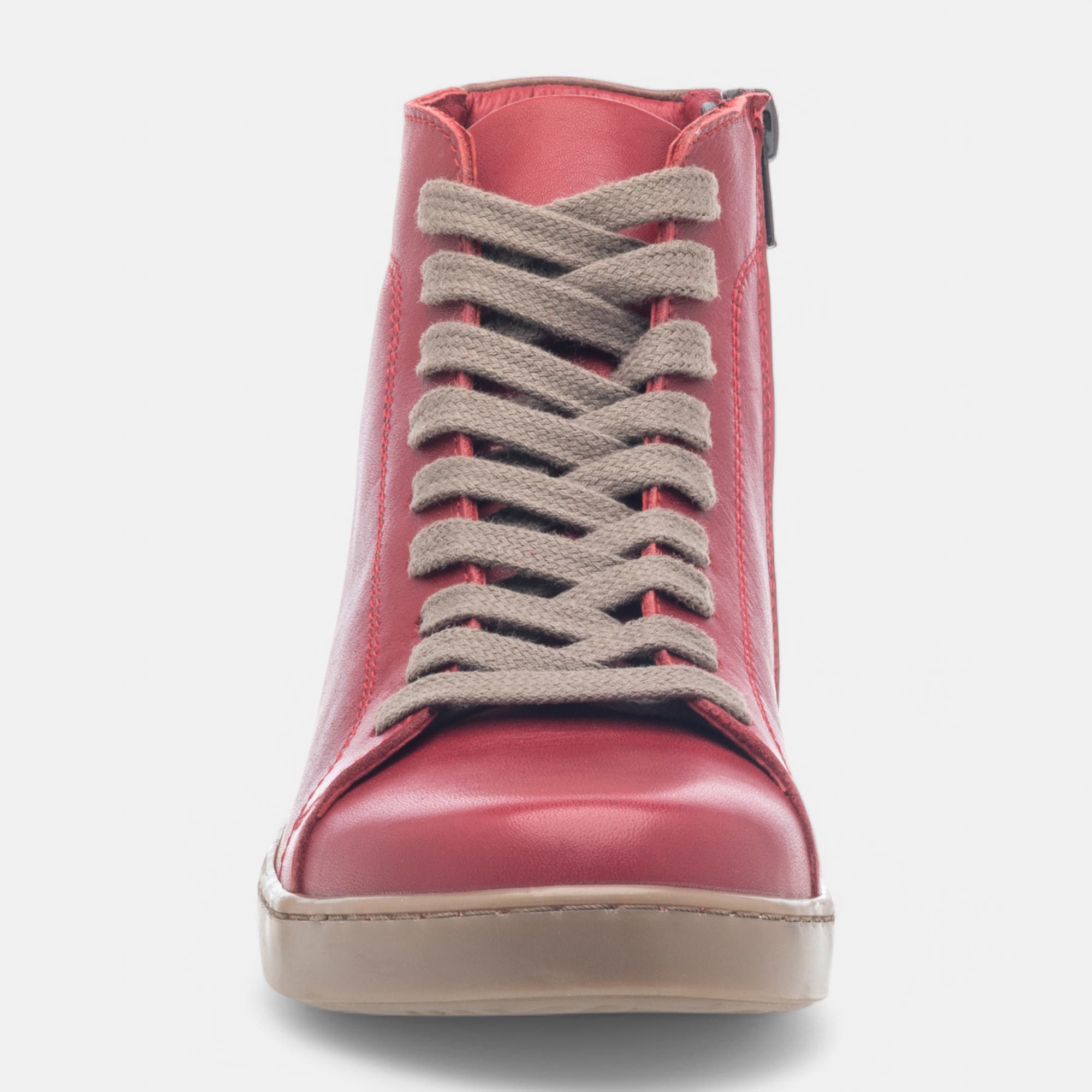 Bottines à lacets Femme en cuir rouge