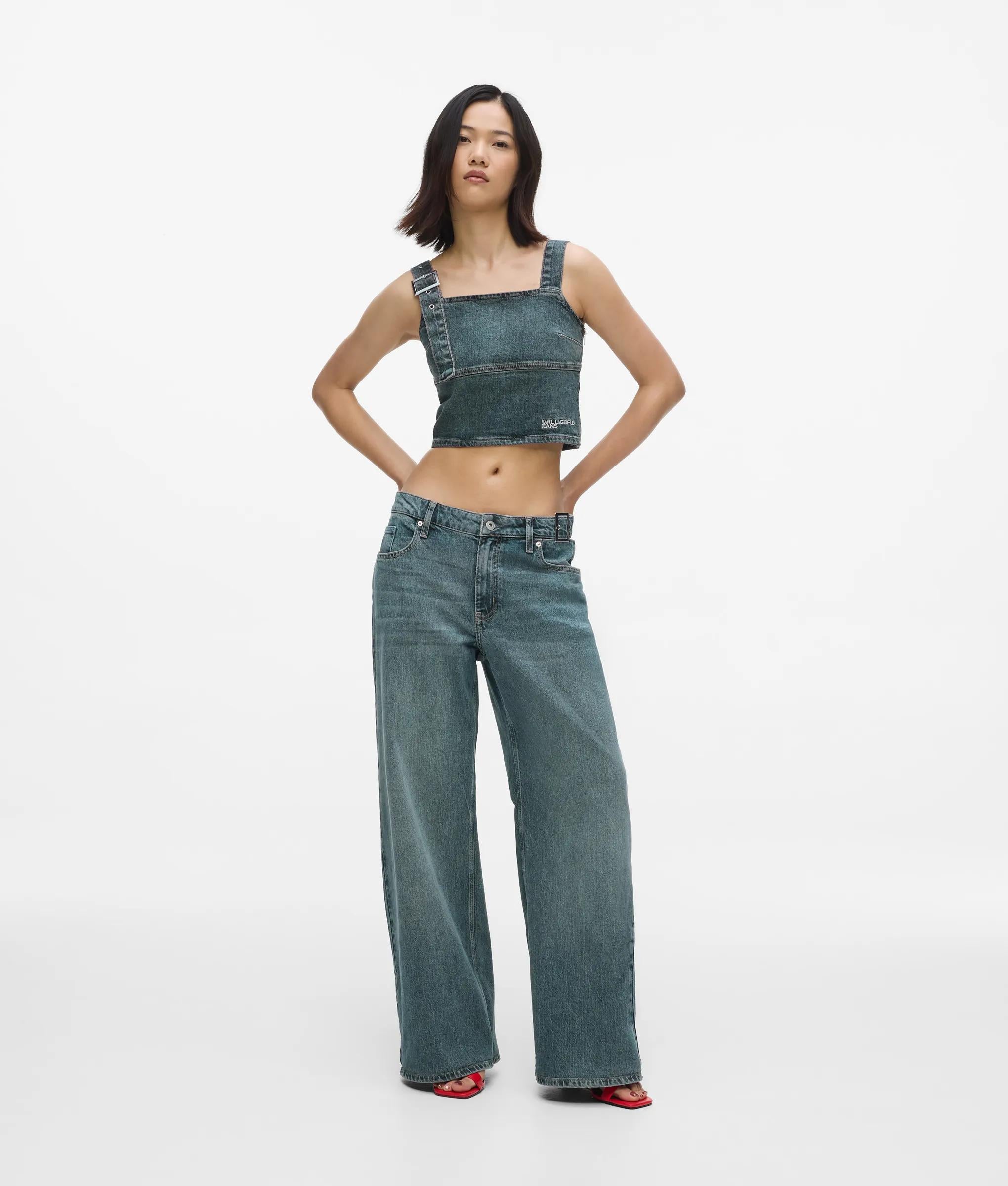 Wijde jeans met lage taille en gespsluiting