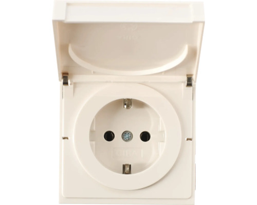 Gira 4454 112 wandcontactdoos met klapdeksel, opbouwschakelaar, zuiver wit, glanzend
