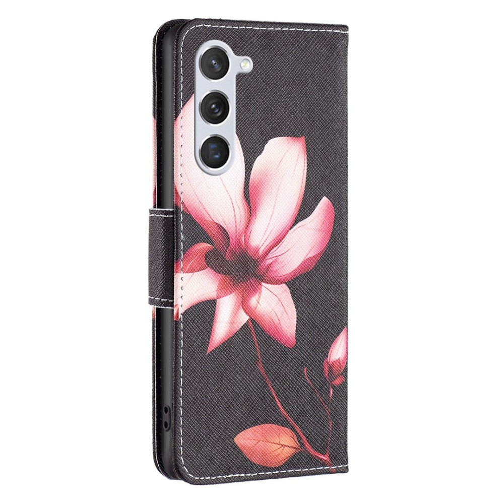 Samsung Galaxy S23 5G Leder Tasche Hülle mit Kartenfach - Pinke Blume