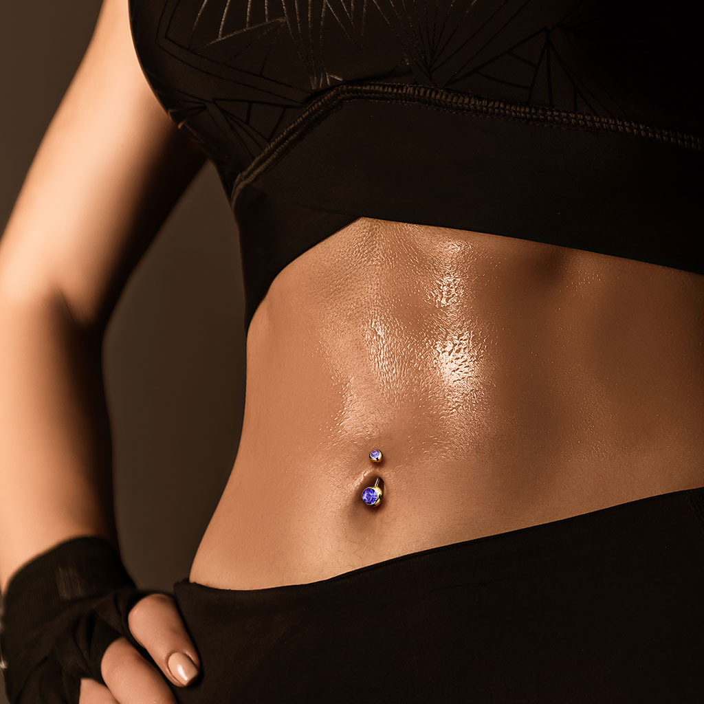 (10mm) Barbell 316L Chirurgenstahl Bauchnabelpiercing mit Gewindeverschluss Kleine Strass Kugeln - Gold / Silber