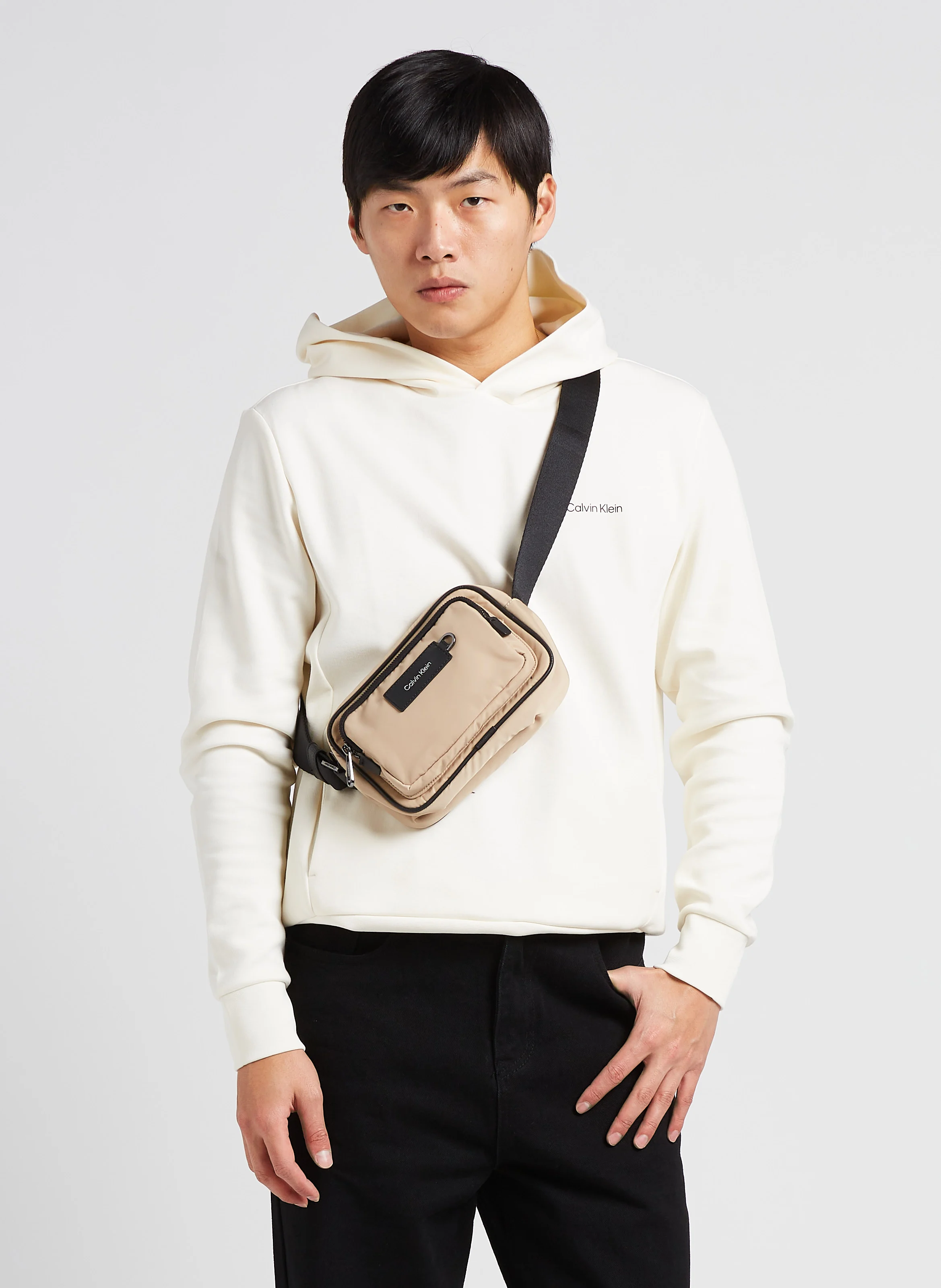Sweat à capuche sérigraphié logo en coton mélangé| Blanc