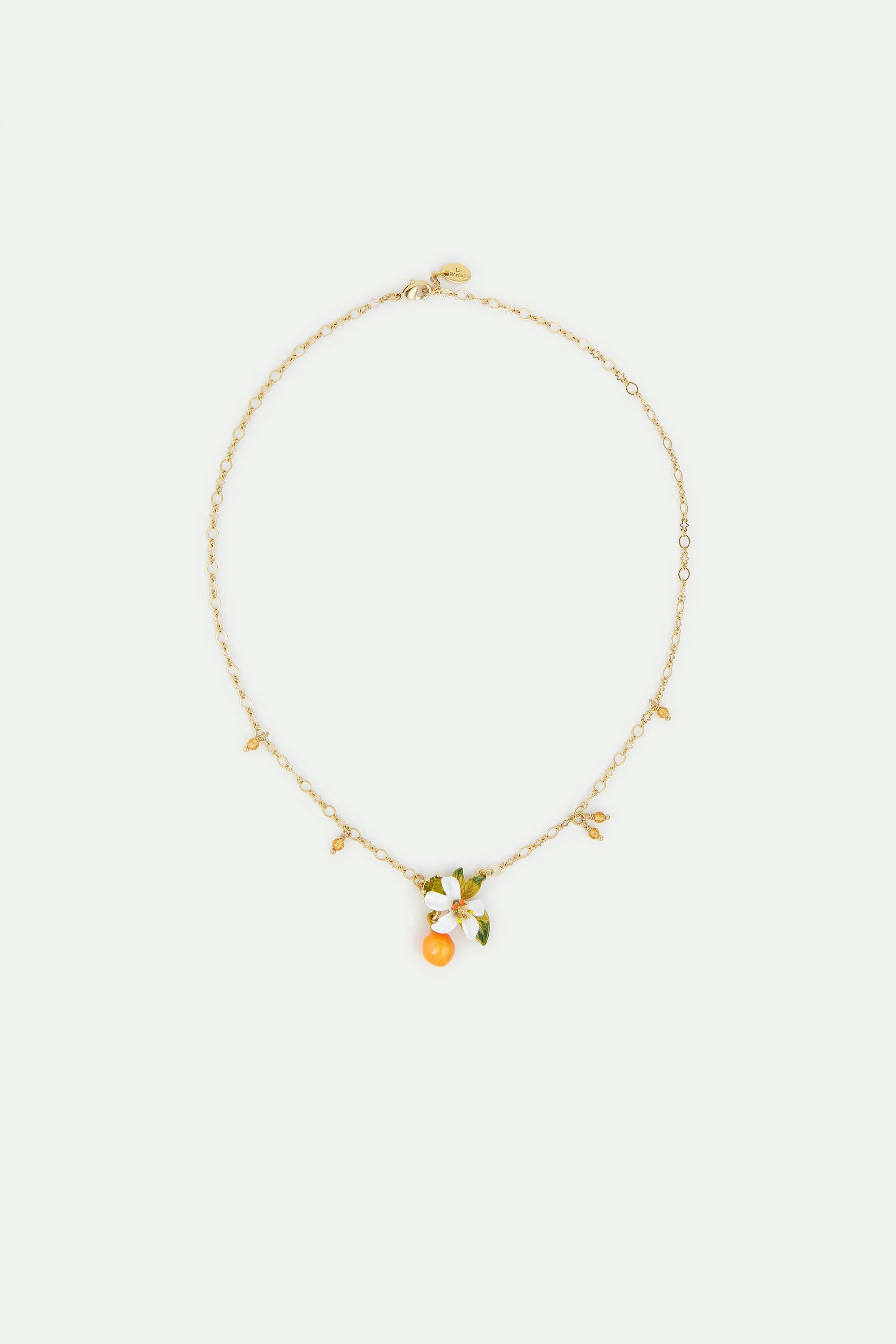 Collier pendentif orange, fleur d'oranger et petites perles | Orange