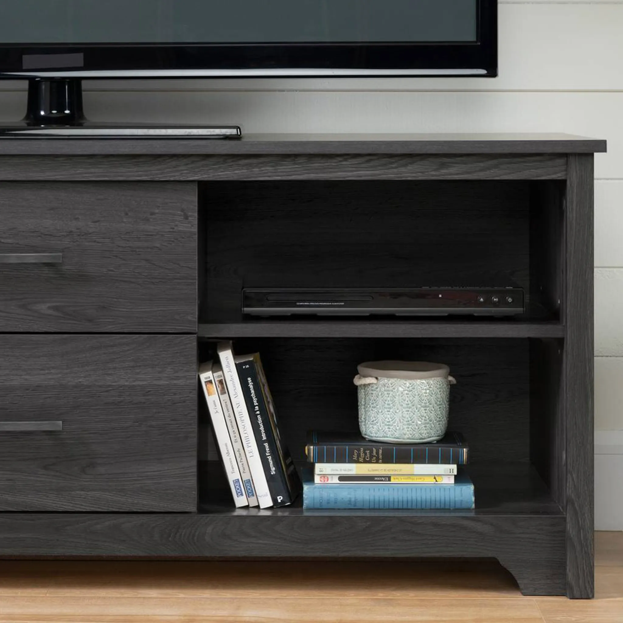 South Shore Meuble TV Fusion avec Tiroirs pour Télé jusqu’à 60 - Chêne Gris