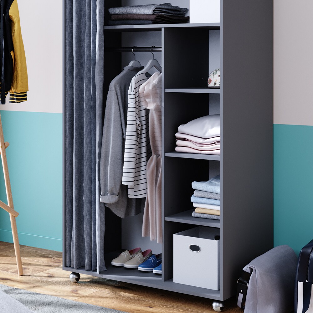 Vicco mobiler Kleiderschrank Dielenschrank Garderobe Doros Grau 100 x 168 cm offen rollbar