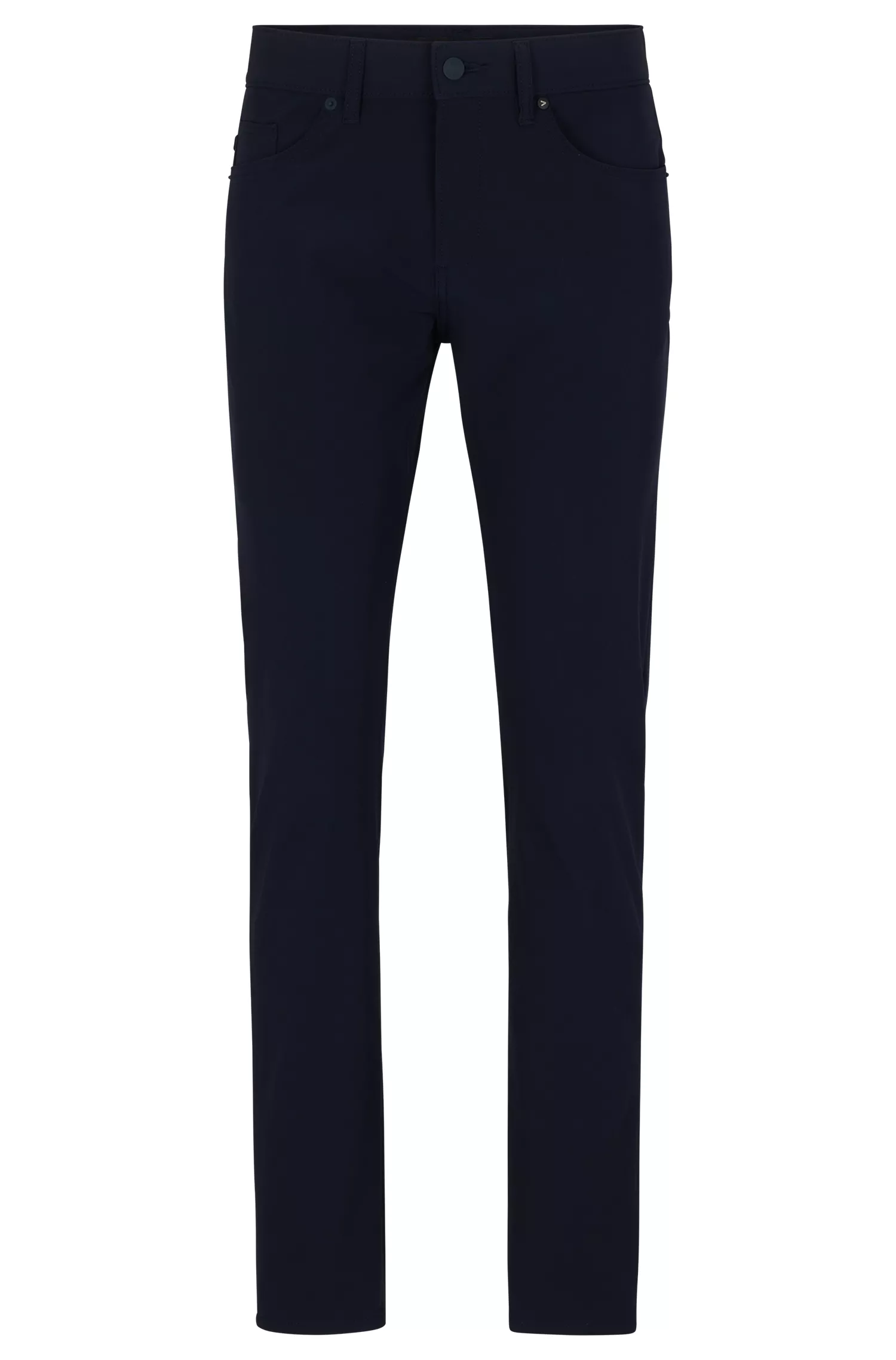 Calça jeans BOSS preta, corte slim, em denim elástico de alta performance.