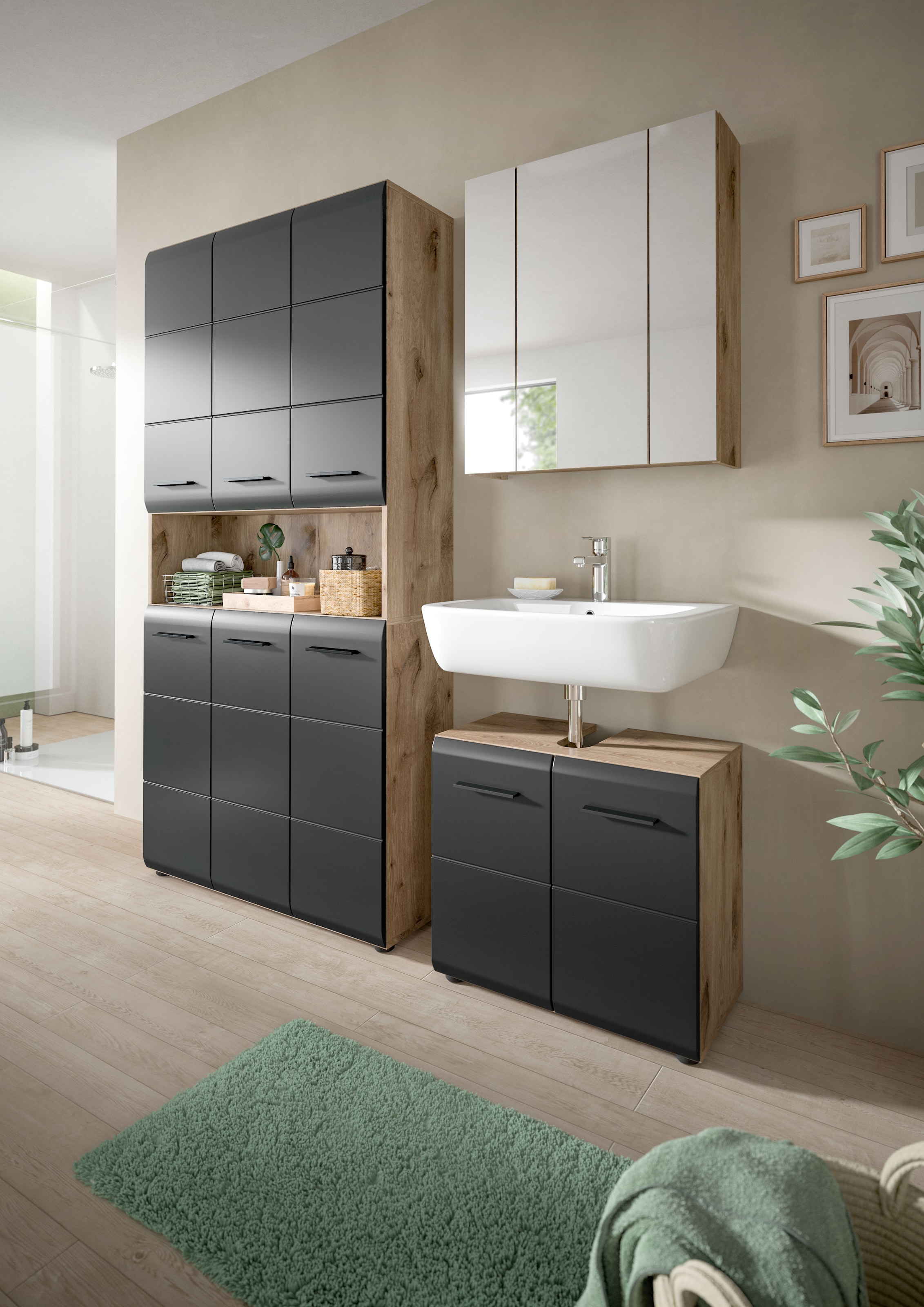 INOSIGN Stauraumschrank 1 Stk. tlg. Florenz, Mehrzweckschrank Nox Oak NB, 90 cm breit
