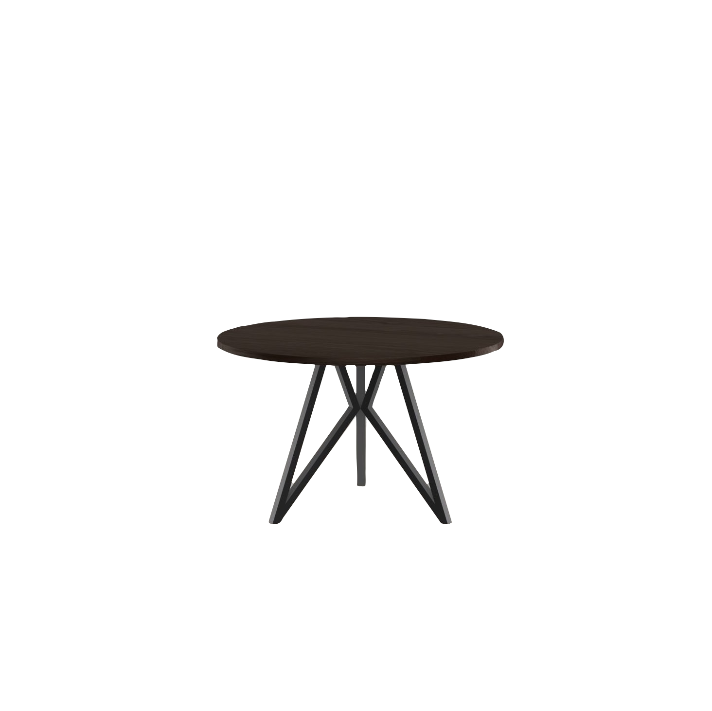 Studio HENK tafel Butterfly Rond Tripod - zwart frame, gerookte beits ⌀110 | Gerookte Beits | Rechte Rand | Frame Zwart
