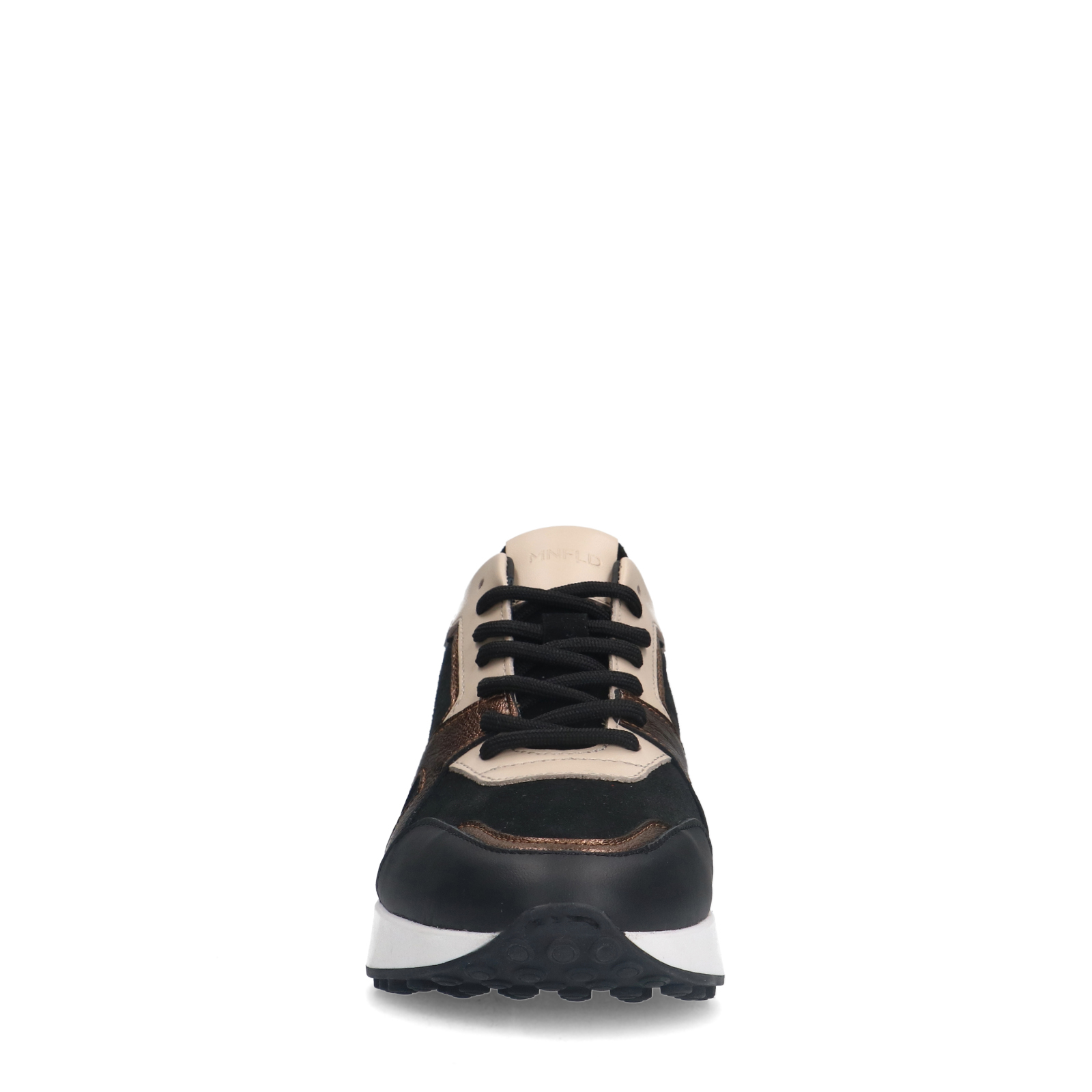 Zwarte leren sneakers met bronze details