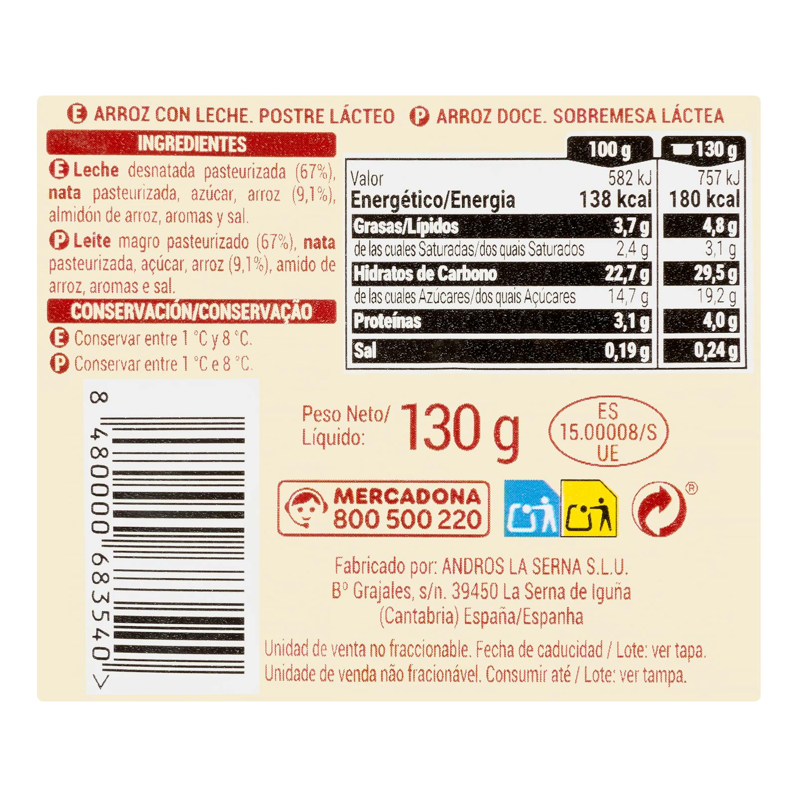Riz au lait Hacendado