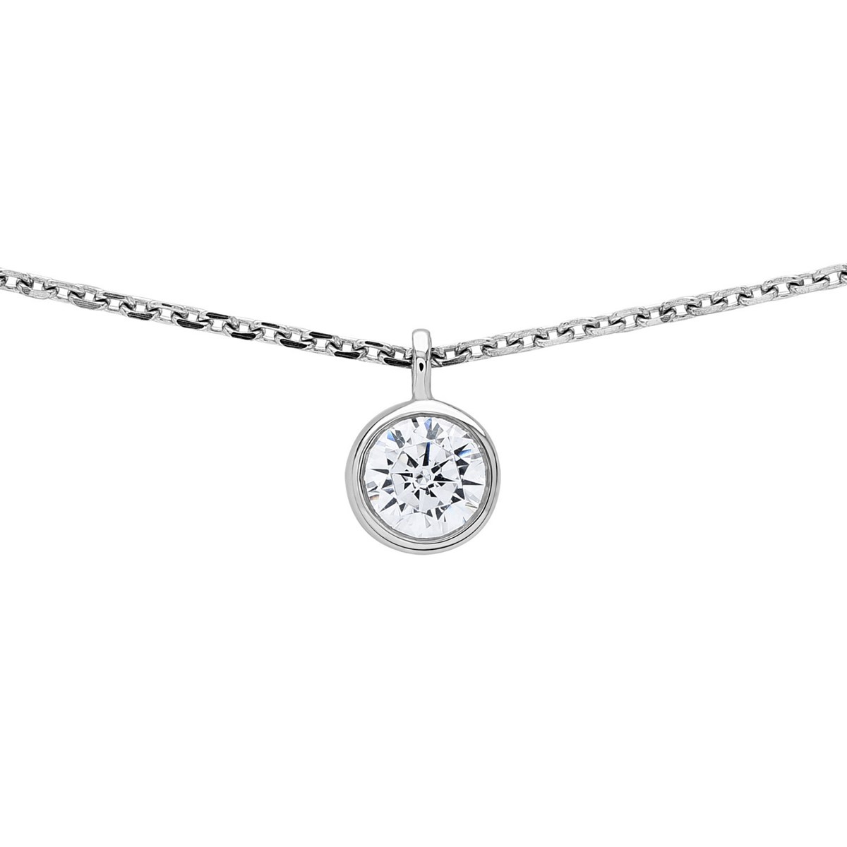 Collier Brillaxis or blanc 18 carats solitaire oxyde