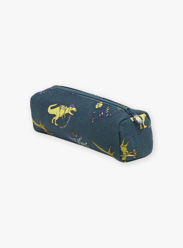 Trousse scolaire verte à imprimé dinosaures