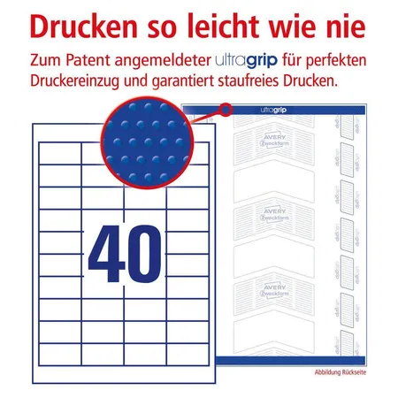 Avery Zweckform 3657 Universal-Etiketten,A4 mit ultragrip,48,5 x 25,4 mm, 100 Bogen/4.000 Etiketten, weiß