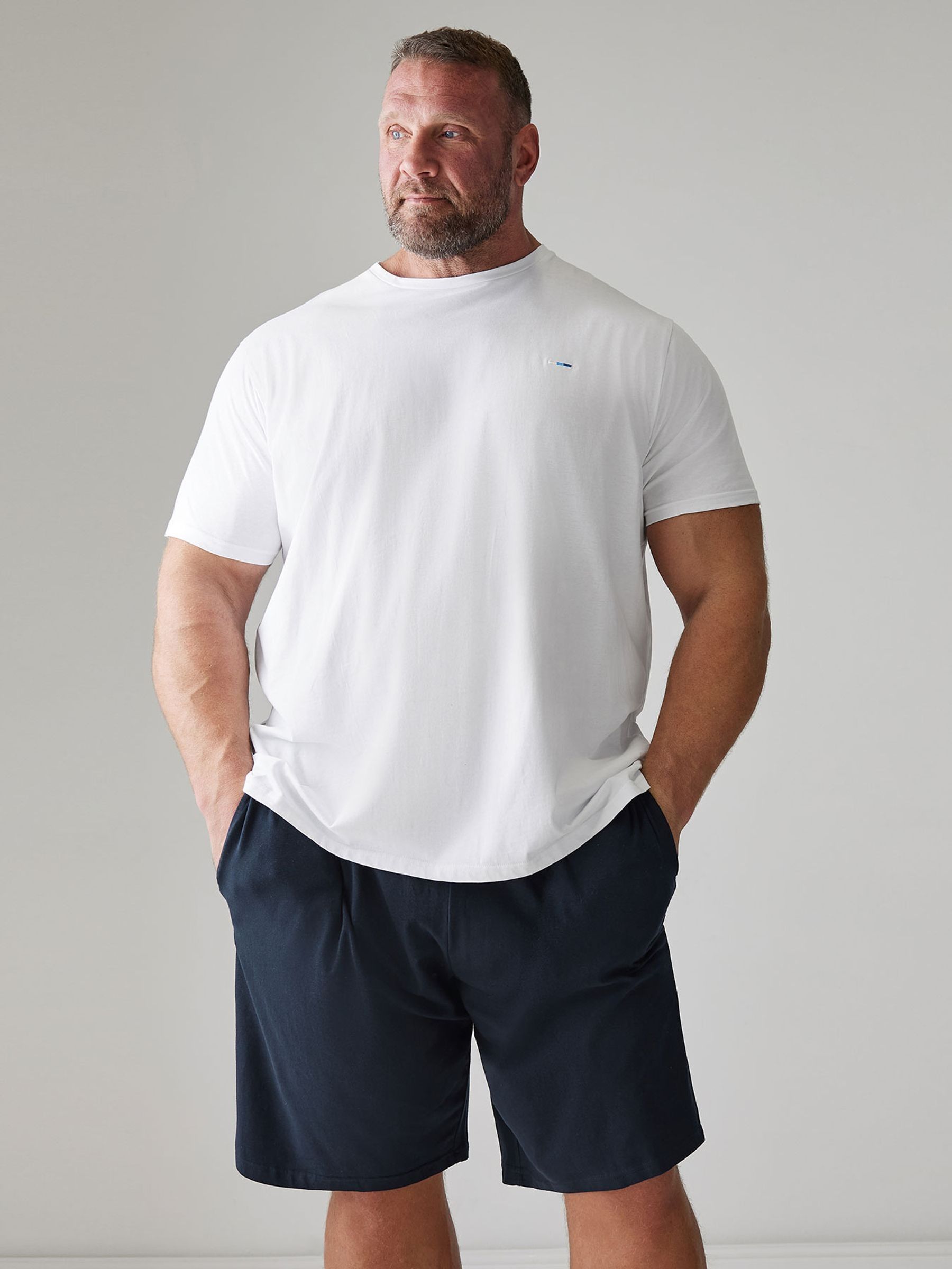 Wit / marineblauw - BadRhino Big & Tall Lounge 100% Cotton Shorts & T-Shirt Set