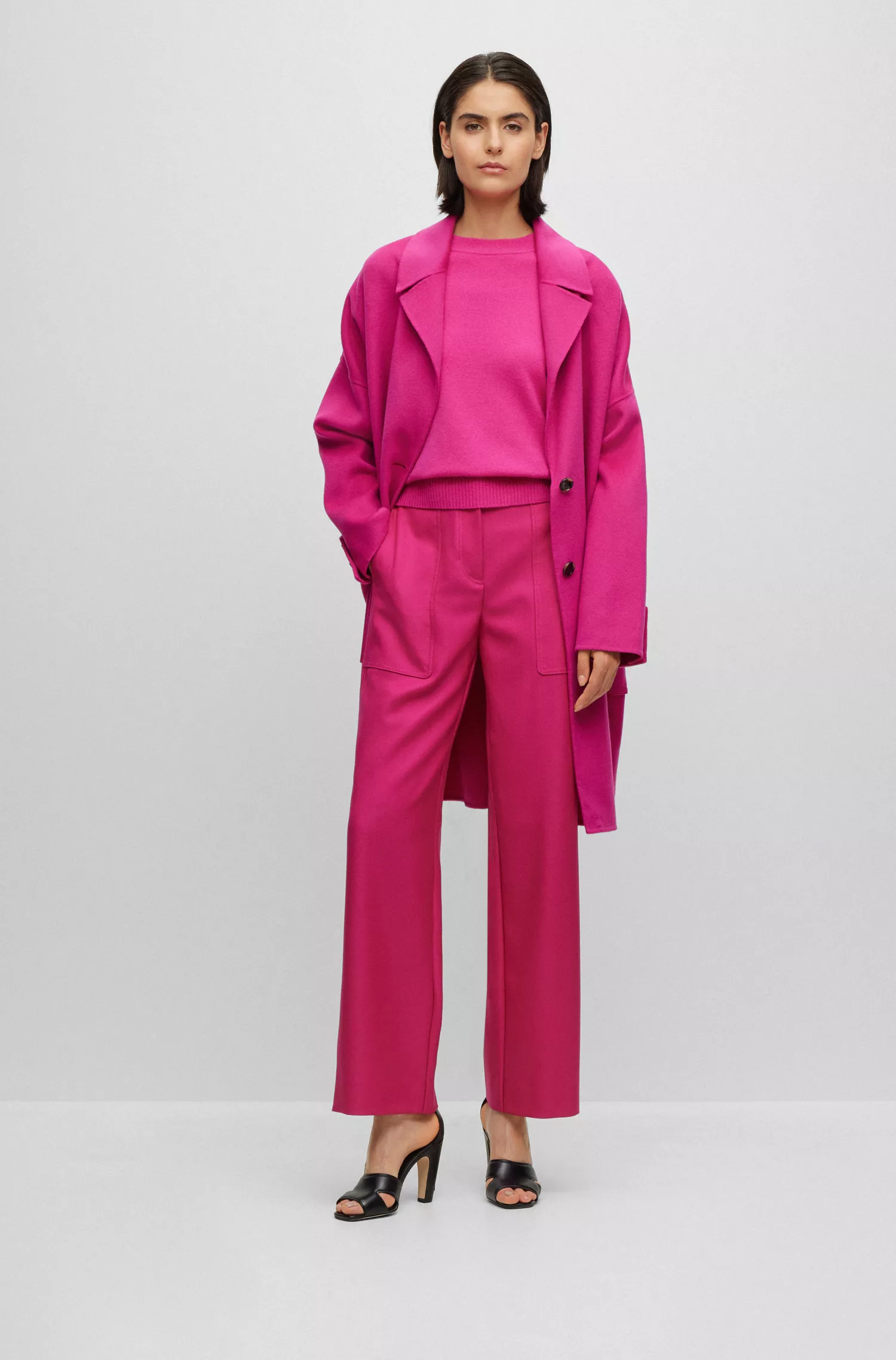 Suéter BOSS preto de gola redonda em cashmere