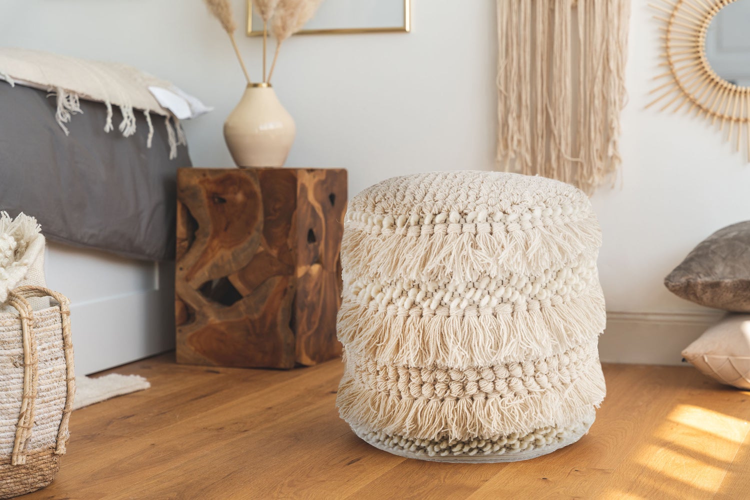 Poefkruk, handgemaakt, naturel, rond, Ø 35 cm