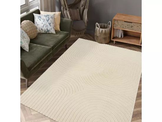 Grand tapis intérieur extérieur 240x340 en relief ARC6EL Beige ton sur ton