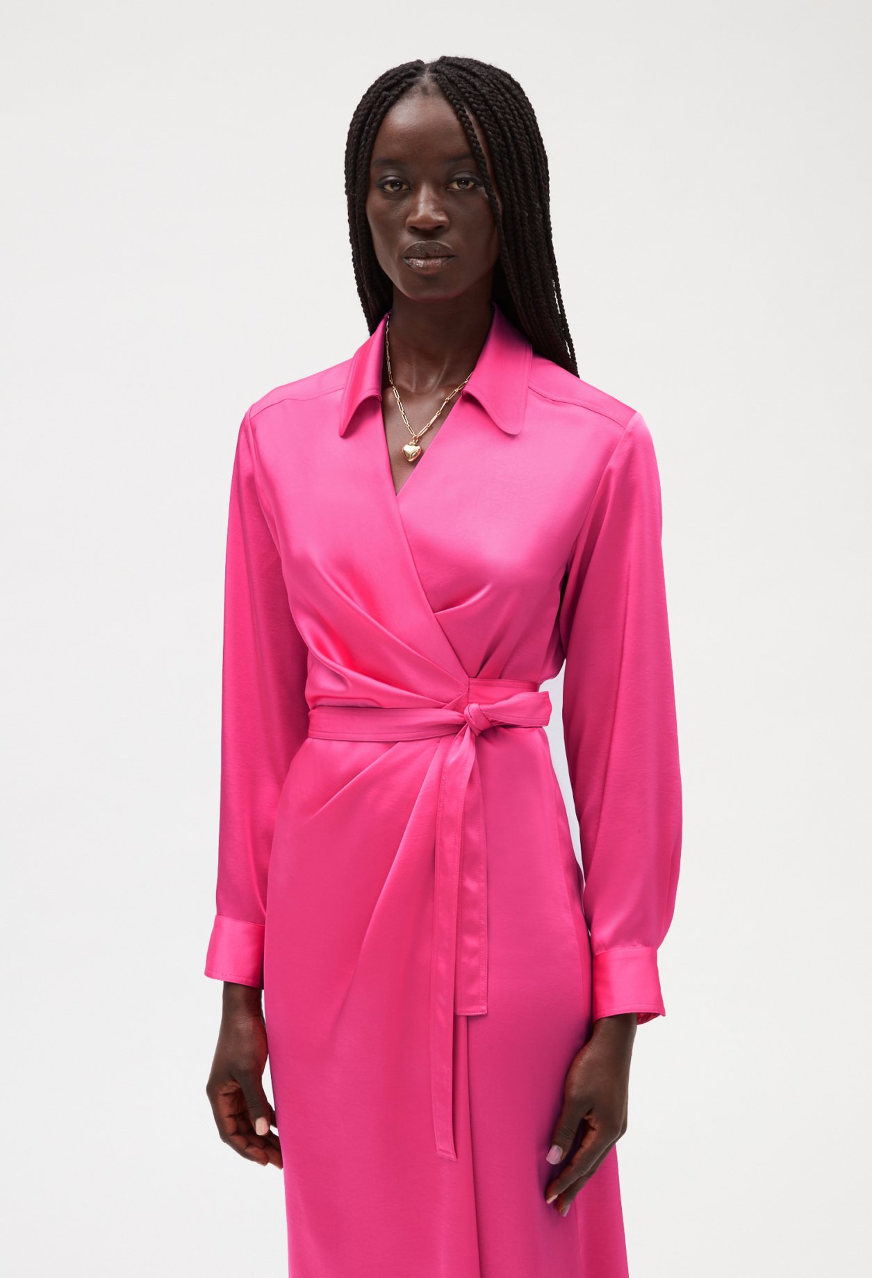 Robe midi portefeuille rose