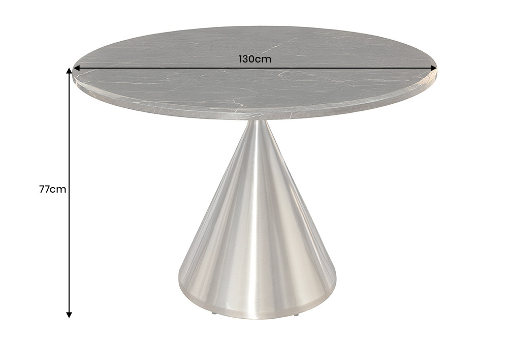 Runder Esstisch ELEGANCIA 130cm schwarz Marmor chrom Stahl mit Säulenfuß